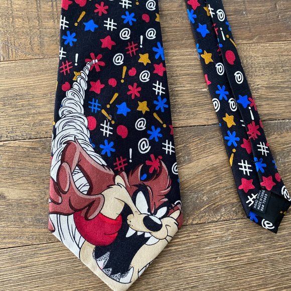 Looney Tunes Tazmanian Devil Warner Bros 100% Silk Neck Tie Hand Made - Picture 2 of 4